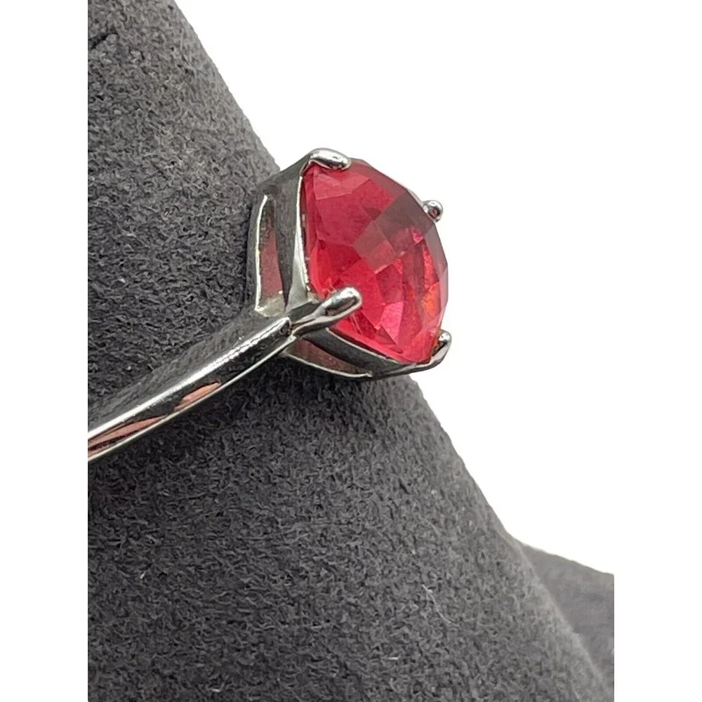 Swarovski Red Faceted‎ Crystal Prong Set Cocktail Ring Silver Tone Size 7.5